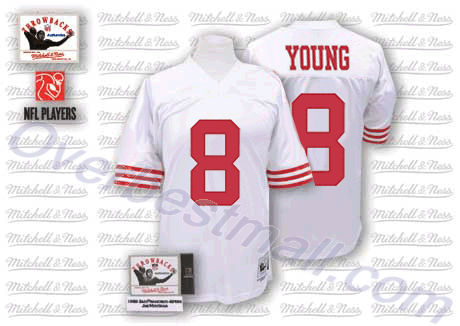 San Francisco 49ers #8 Steve Young White Throwbck Jersey