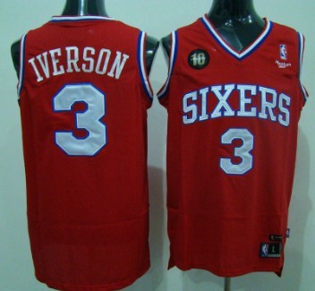 Philadelphia 76ers #3 Allen Iverson Red 10TH Swingman Jersey