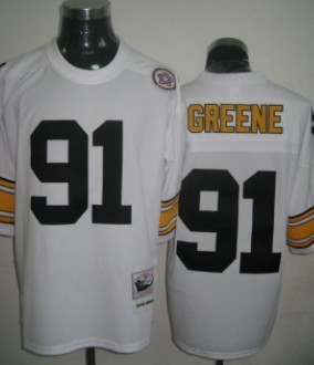 Pittsburgh Steelers #91 Greene White Throwback Jersey