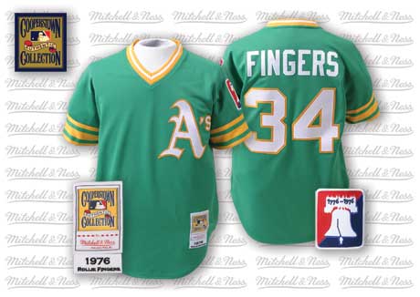 Oakland Athletics #34 Rollie Fingers 1976 Green Road Jersey