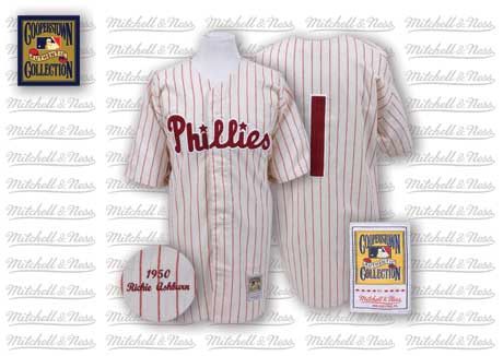Philadelphia Phillies #1 Richie Ashburn 1950 White Pinstripe Thorwback Jersey
