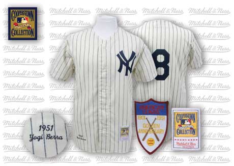 New York Yankees #8 Yogi Berra 1951 White Throwback Jersey