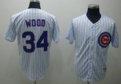 Chicago Cubs #34 Wood White Pinstripe Jersey