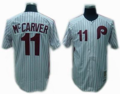 Philadelphia Phillies #11 Mccarver White Pinstripe Throwback Jersey