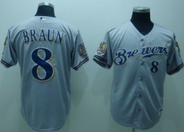 Milwaukee Brewers #8 Ryan Braun Gray Jersey