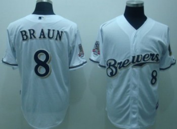 Milwaukee Brewers #8 Ryan Braun White Jersey
