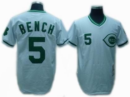 Cincinnati Reds #5 Johnny Bench White With Green Throwback jersey
