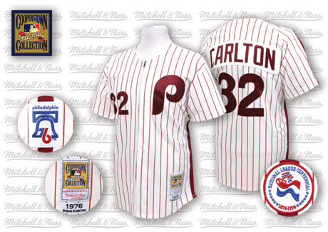 Philadelphia Phillies #32 Steve Carlton White Pinstripe Throwback Jersey