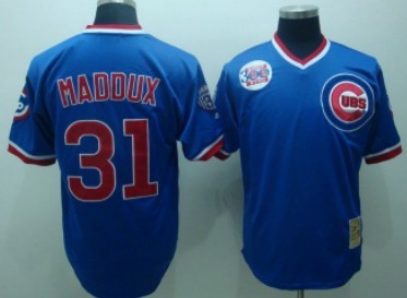 Chicago Cubs #31 Greg Maddux Blue Throwback Jersey
