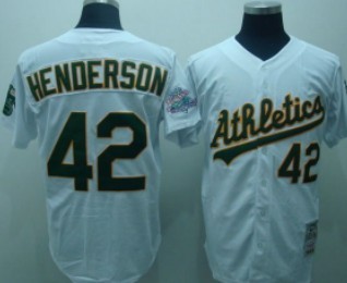 Oakland Athletics #42 Henderson White Throwback Jersey