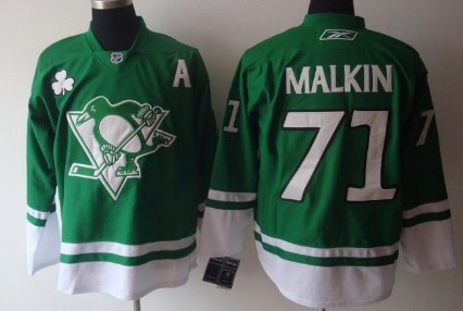 Pittsburgh Penguins #71 Evgeni Malkin St. Patrick's Day Green Jersey