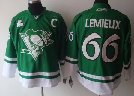 Pittsburgh Penguins #66 Mario Lemieux St. Patrick's Day Green Jersey