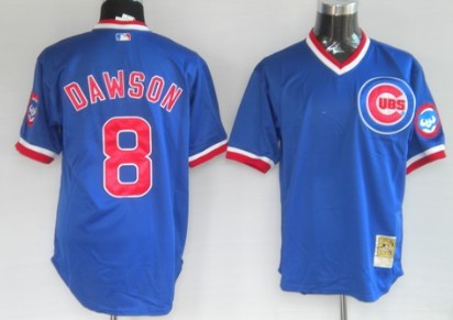 Chicago Cubs #8 Andre Dawson Blue Throwback Jersey