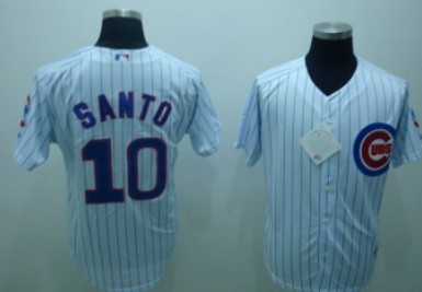 Chicago Cubs #10 Ron Santo White Pinstripe Jersey