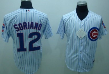 Chicago Cubs #12 Soriano White Pinstripe Jersey