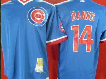 Chicago Cubs #14 Ernie Banks Blue Throwback Jersey