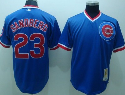 Chicago Cubs #23 Ryne Sandberg 1984 Blue Pullover Throwback Jersey