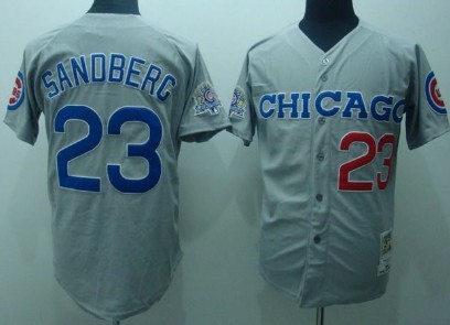 Chicago Cubs #23 Ryne Sandberg Grey Throwback Jersey
