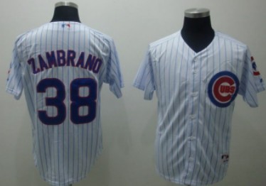 Chicago Cubs #38 Carlos Zambrano White Pinstripe Jersey
