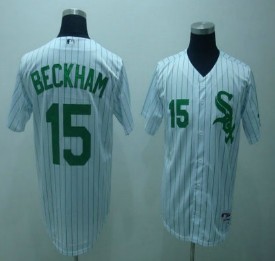Chicago White Sox #15 Beckham White With Green Pinstripe Jersey