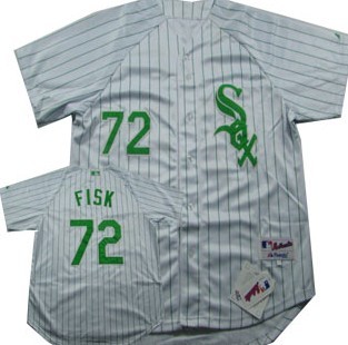 Chicago White Sox #72 Fisk White With Green Pinstripe Jersey
