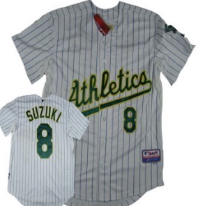 Oakland Athletics #8 Suzuki White Pinstripe Jersey