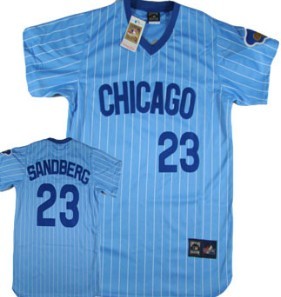 Chicago Cubs #23 Ryne Sandberg Blue Pinstripe Throwback Jersey