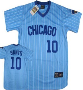 Chicago Cubs #10 Santo Blue Pinstripe Throwback Jersey