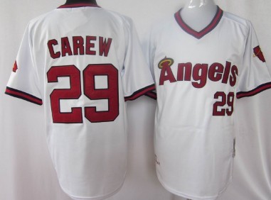 LA Angels of Anaheim #29 Rod Carew White Throwback Jersey