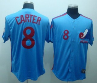 Montreal Expos #8 Gray Carter Blue Throwback Jersey
