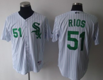 Chicago White Sox #51 Rios White With Green Pinstripe Jersey