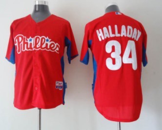 Philadelphia Phillies #34 Roy Halladay Red BP Jersey