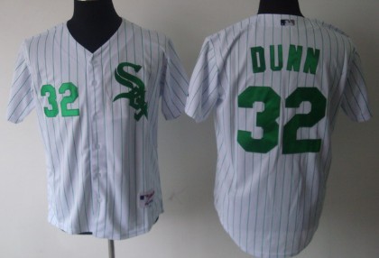 Chicago White Sox #32 Dunn White With Green Pinstripe Jersey