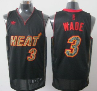Miami Heat #3 Dwyane Wade All Black With Orange Fashion Jersey