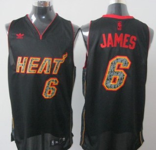 Miami Heat #6 LeBron James All Black With Orange Fashion Jersey