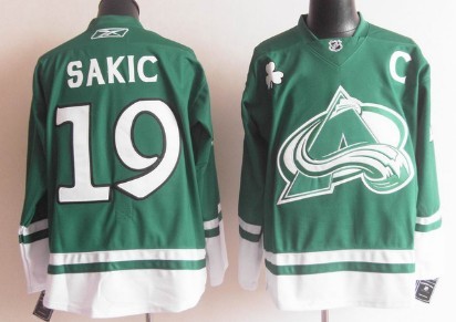 Colorado Avalanche #19 Joe Sakic St. Patrick's Day Green Jersey