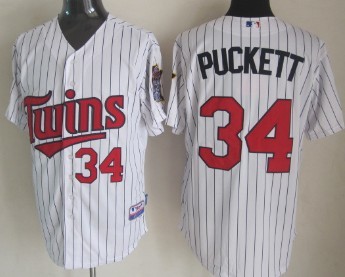 Minnesota Twins #34 Puckett White Pinstripe Jersey