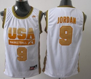 1992 Olympics Team USA #9 Michael Jordan White With Gold Swingman Jersey