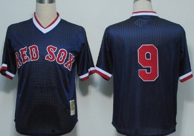 Boston Red Sox #9 Ted Williams Mesh Batting Practice Navy Blue Throwabck Jersey