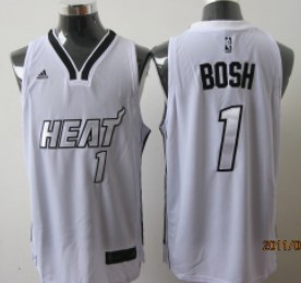 Miami Heats #1 Chris Bosh White With Silvery Fashion Jersey