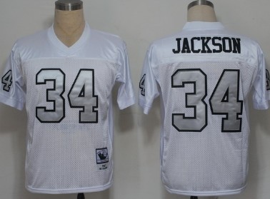 Oakland Raiders #34 Bo Jackson White With Silver Throwback Jersey