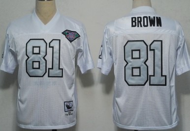 Oakland Raiders #81 T.Brown White With Silver Throwback Jersey