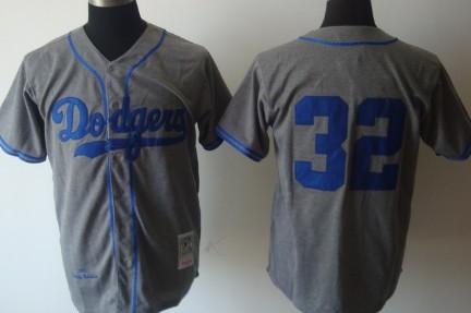 Los Angeles Dodgers #32 Sandy Koufax 1955 Gray Wool Throwback Jersey