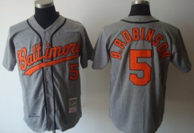Baltimore Orioles #5 Brooks Robinson 1966 Gray Wool Throwback Jersey