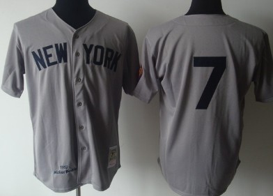 New York Yankees #7 Mickey Mantle 1939 Gray Wool Throwback Jersey