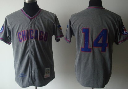 Chicago Cubs #14 Ernie Banks 1968 Gray Wool Throwback Jersey