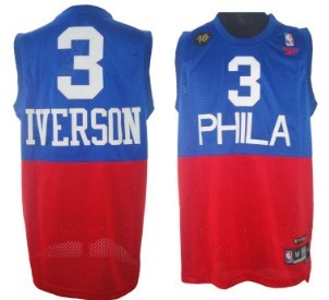 Philadelphia 76ers #3 Allen Iverson Blue With Red 10TH Swingman Jersey