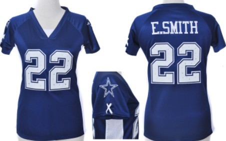 Nike Dallas Cowboys #22 Emmitt Smith 2012 Blue Womens Draft Him II Top Jersey