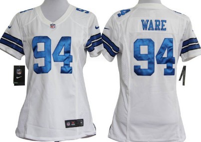 Nike Dallas Cowboys #94 DeMarcus Ware White Game Womens Jersey