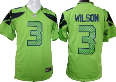 Nike Seattle Seahawks #3 Russell Wilson Green Game Jersey